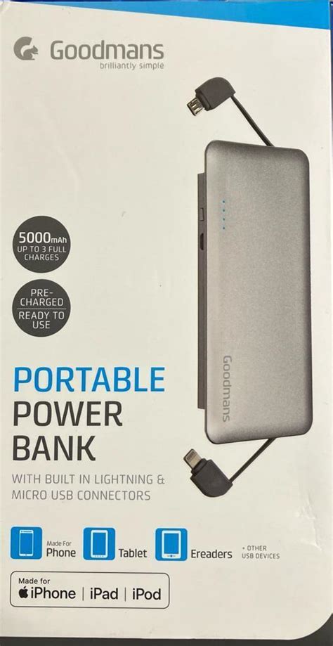 Goodmans Portable Power Bank With Micro Usb Connectors 5000mah