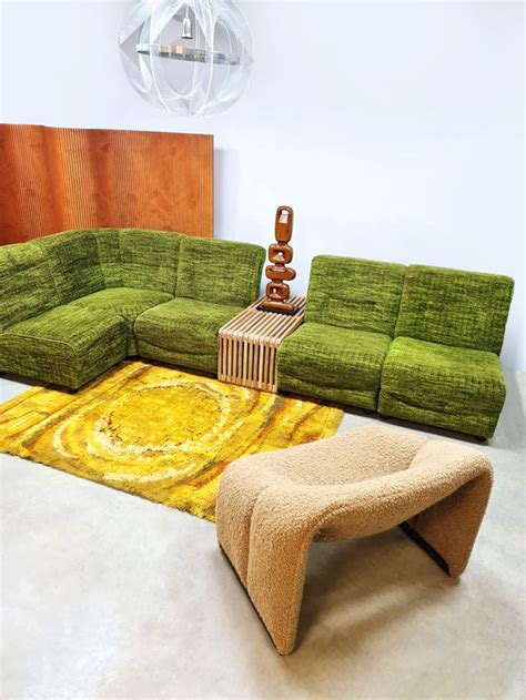 Vintage Modular Sofa Seating Elements Modulaire Bank Forest Green