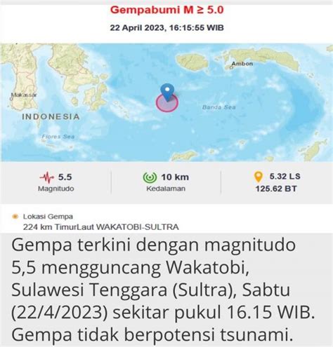 Wakatobi Diguncang Gempa Magnitudo 55