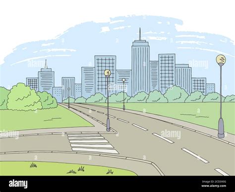 Street road graphic color city landscape sketch illustration vector Stock Vector Image & Art - Alamy