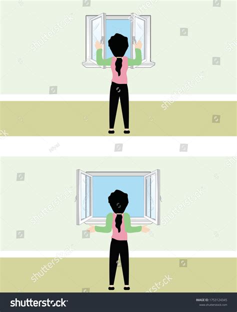 Vector Illustration Opening Closing Window Character Stock Vector