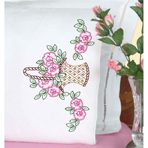 Basket Of Flowers Pillowcases Jack Dempsey Needle Art