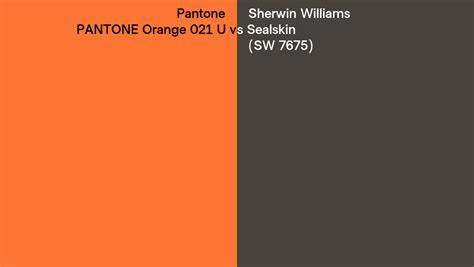 Pantone Orange 021 U Vs Sherwin Williams Sealskin SW 7675 Side By