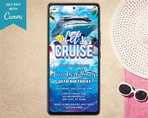 Digital Cruise Birthday Party Invitation, Electronic Phone Text Message ...