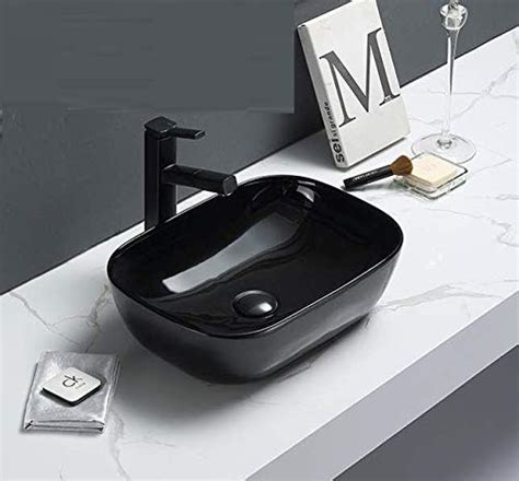 Table Top Premium Designer Ceramic Black Glossy Wash Basin For Bathroom