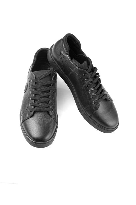 Premium Photo Black Leather Sneakers On A White Background