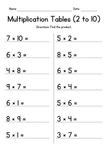 multiplication times tables    worksheets teaching resources