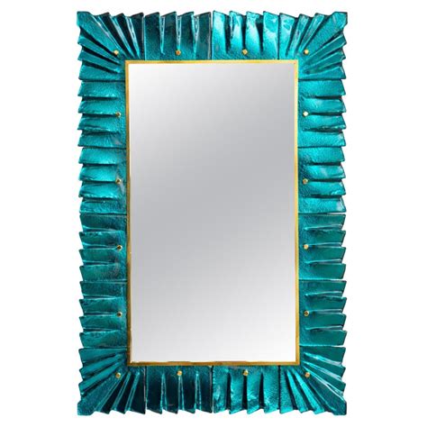 Murano Aquamarine Glass Framed Mirror In Stock For Sale At 1stdibs