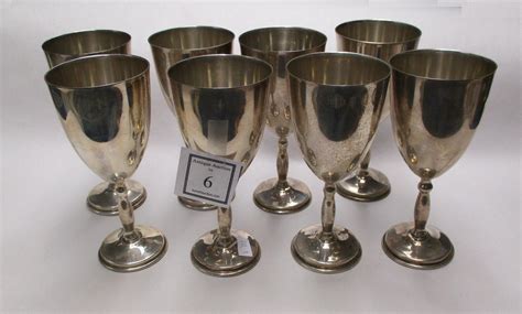 Set Of Eight Mexico Sterling Silver Wine Goblets 6 1 8 Tal