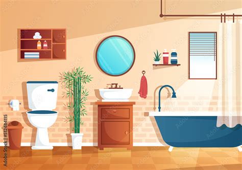 Modern Bathroom Furniture Interior Background Illustration With Bathtub