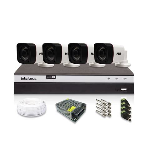 Kit CFTV 4 Câmeras Bullet HB 1080p DVR Intelbras 4 canais