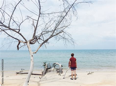 Rear View Of Man On Beach Stock Photo | Adobe Stock