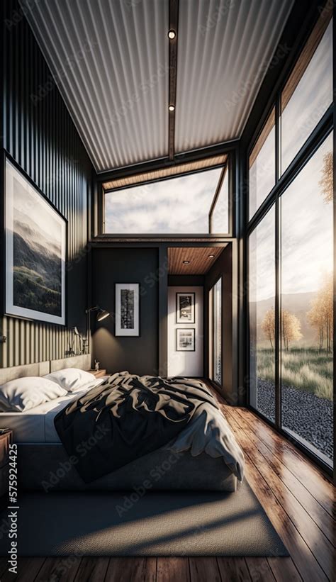 Interior of a luxury, modern container room. Container house concept. Generative AI. Stock ...