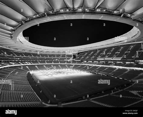 Black And White Shot Inside The Empty Metropolitano Stadium C Vitas