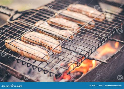 Barbecue Sausages On Naked Flame Barbecue Sausages On Naked Flame