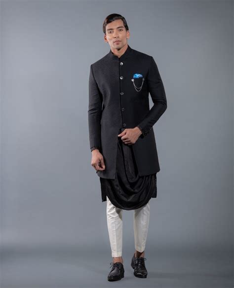 Black Textured Sherwani More Mischief