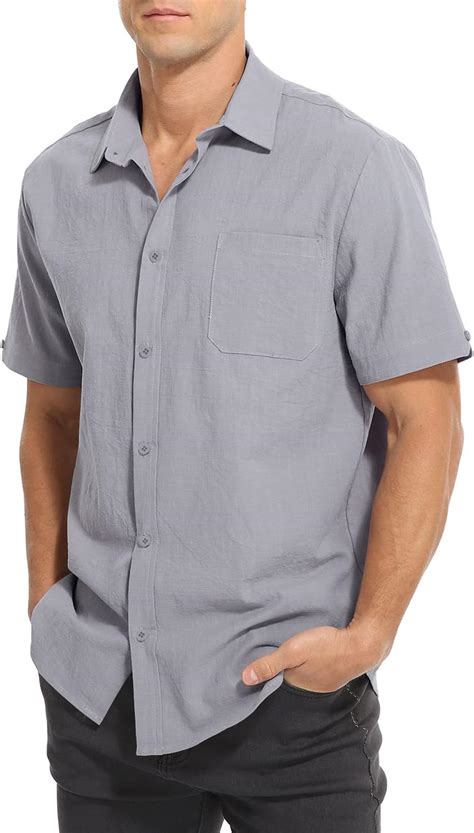 Amazon Tureface Men S Button Down Casual Shirt Short Sleeve Cotton