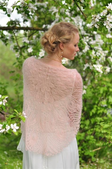 Blush Pink Knitted Shawl Weddings Bridal Wrap Peach Color Laces