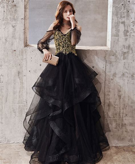 Black Tulle Lace Long Prom Dress Black Tulle Formal Dress Shopluu