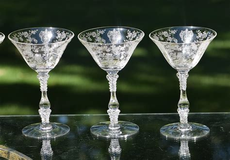 Vintage Etched Cocktail ~ Martini Glasses, Set of 4, Cambridge, Rose ...