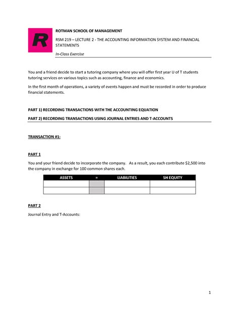 RSM 219 Winter 2022 Class 2 CH2 Accounting Information System And