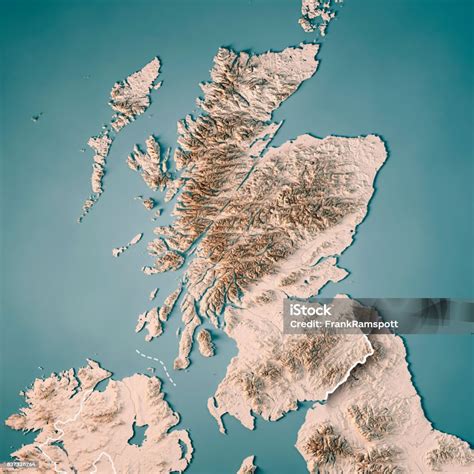 Foto De Escócia País Render 3d Mapa Topográfico Neutro Fronteira E Mais