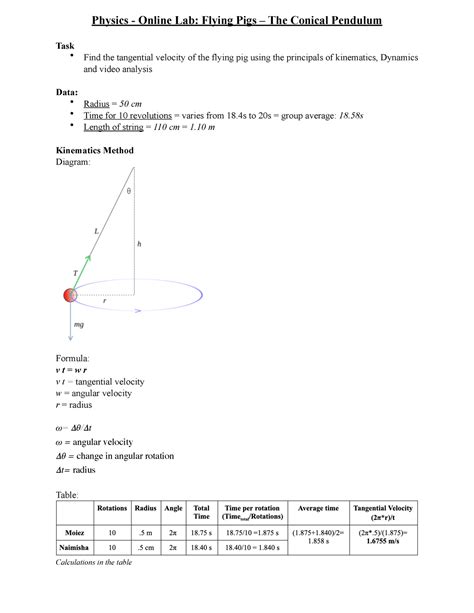 Lab 10 Conical Pendulum Phys101 Physics Online Lab Flying