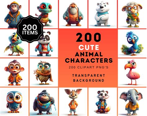 200 Adorable 3D Animal Clipart Bundle, Cute Transparent Background Images, Perfect for DIY ...