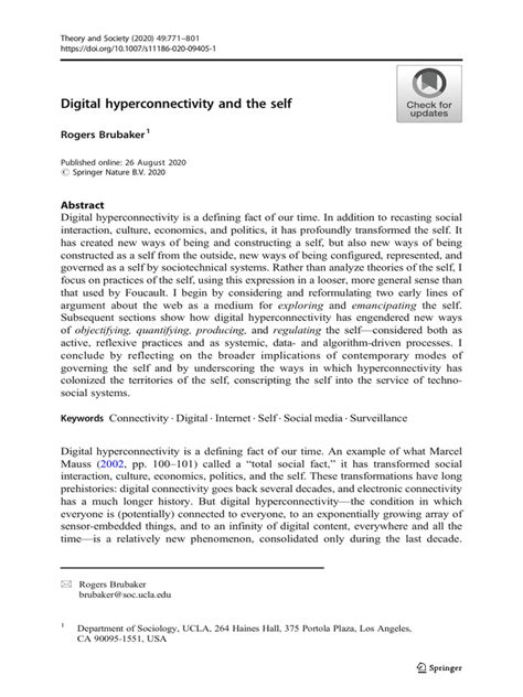 Digital Hyperconnectivity And The Self Pdf Self