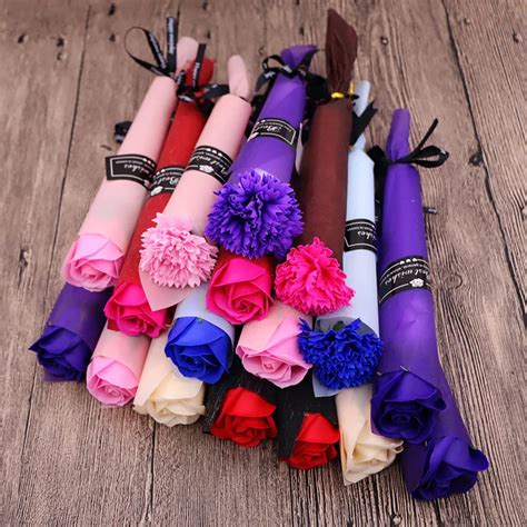 1pc Romantic Artificial Soap Rose Flowers Bouquet Single Carnation For