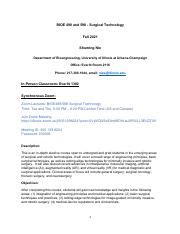 BIOE 498 598 Surgical Technology Syllabus Fall 2021 Pdf BIOE 498 And