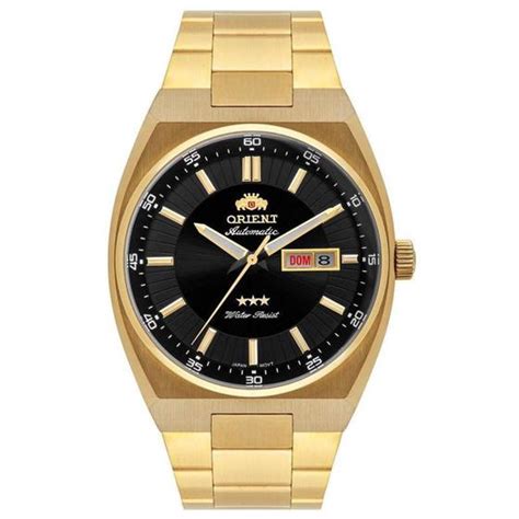 Relogio Orient Masculino Automatico Dourado Mostrador Preto 3 Estrelas