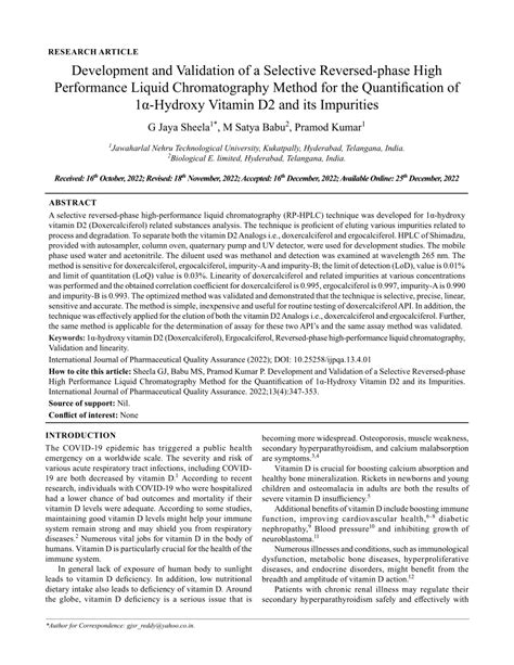 PDF Development And Validation Of A Selective Reversed Phase High