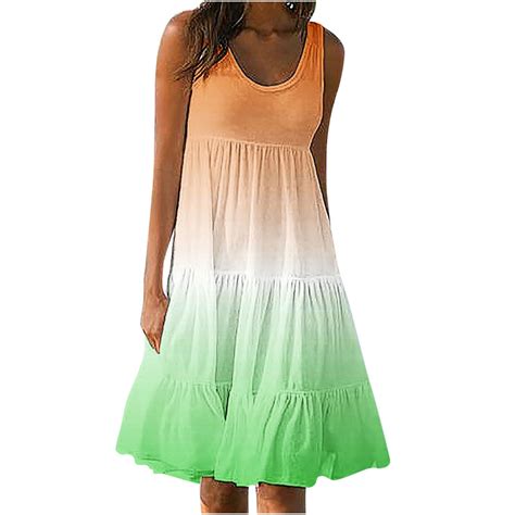 Dianli Womens Casual Summer 2024 Tiered Midi Dress Sleeveless Crew