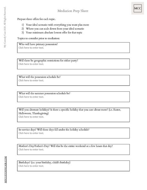 Custody mediation prep sheet – Artofit