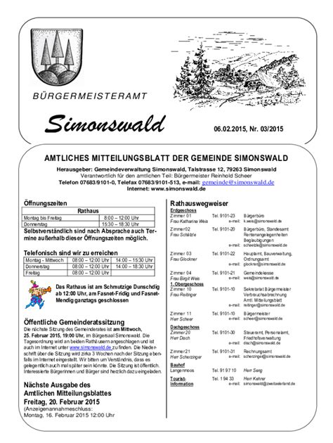 Ausf Llbar Online Amtliches Mitteilungsblatt Der Gemeinde Simonswald