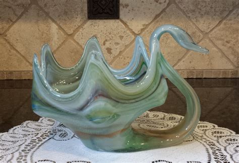 Vintage Murano Art Glass Swan Bowl Vase Made In Italy ~ Large Swan Bowl Glass Art Glass