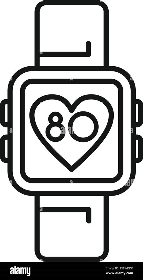 Line Art Illustration Of A Smartwatch Displaying A Heart Rate Icon