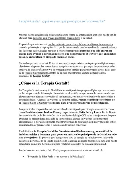 Terapia Gestalt Qué Es Y En Qué Principios Se Fundamenta Pdf Terapia Gestalt Psicoterapia