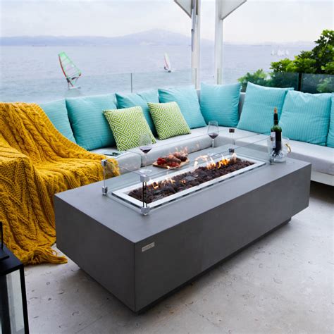 Elementi Granville Rectangular Concrete Gas Fire Table Authenteak