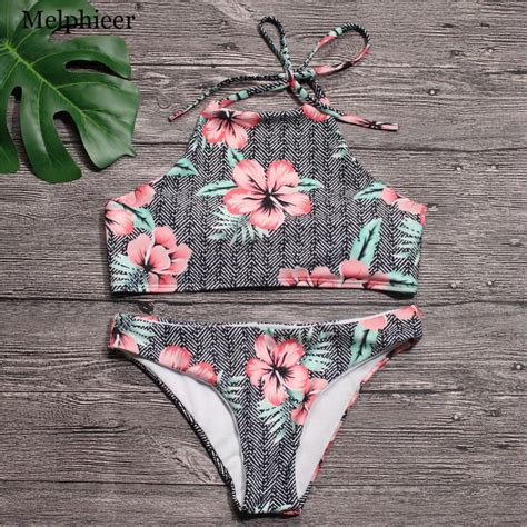 Summer Push Up Bikini Set High Neck Crop Bikinis Floral Swimsuit