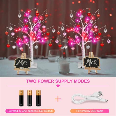 Valentines Day Table Decor 2 Pack Lighted Artificial Birch Tree For