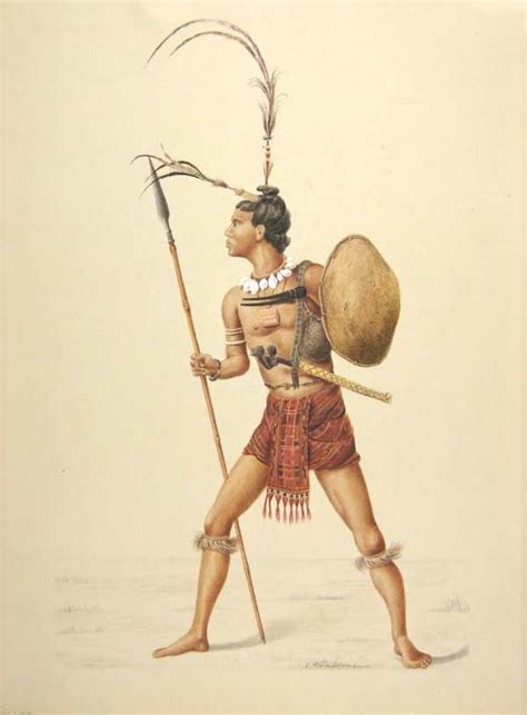 A Watercolour Of A Kisar Warrior By Ernst Krammerman Ethnologisches