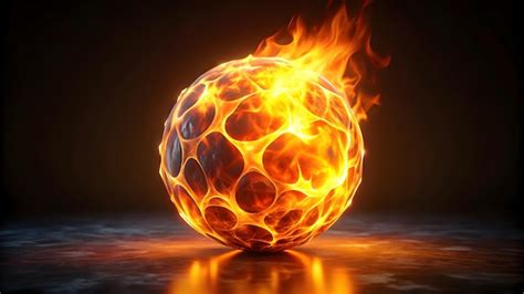 Burning Ball With Realistic Fire Isolated On Dark Backdrop Premium Ai