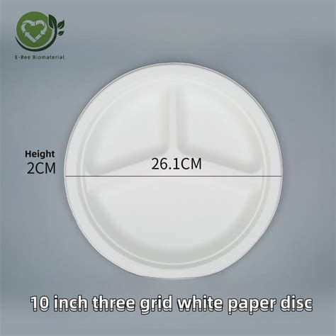 China 10 Inch Disposable 3 Compartment White Bagasse Paper Plates