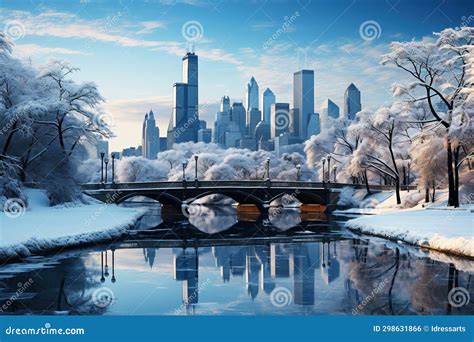 Winter Chicago City Skyline Urban Winter Wonderland Snow Covered