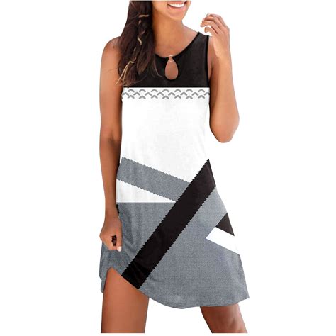 Womens Trendy Geometry Colorblock Mini Dresses Loose 2024 SummerBeach