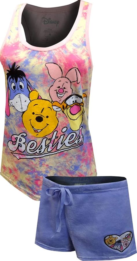 Disney Womens Winnie The Pooh 2 Piece Pajama Tank Short Set Tie Dye