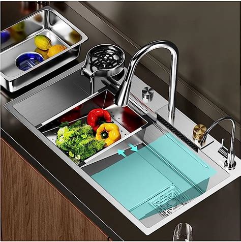 Stainless Steel Kitchen Sink Integrated Waterfall Pull Down Faucet