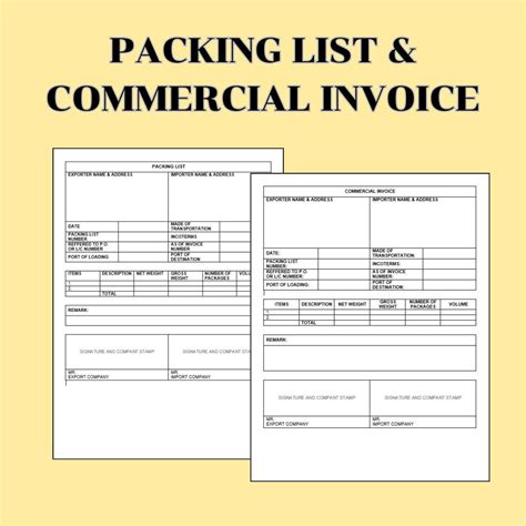 editable packing list  commercial invoice packing list template